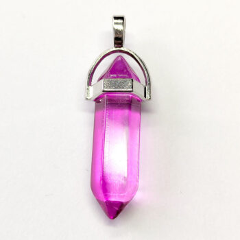 Clear Hot Pink Stone Hexagonal Pointed Pendant