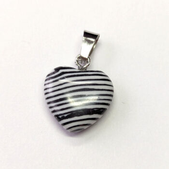 Black White Jasper Natural Gemstone Heart Pendant Silver