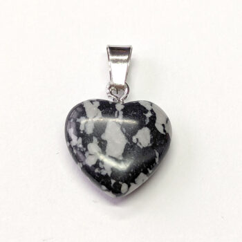 Black Snowflake Obsidian Natural Gemstone Heart Pendant Silver