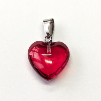 Clear Red Stone Heart Pendant Silver