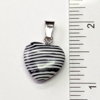 Black White Jasper Natural Gemstone Heart Pendant Silver - Image 2