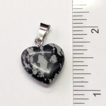 Black Snowflake Obsidian Natural Gemstone Heart Pendant Silver - Image 2