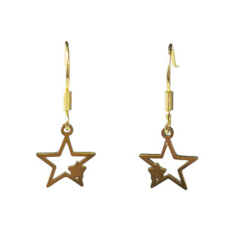 Stainless Steel Delicate Solid Hollow Double Star Gold Earrings