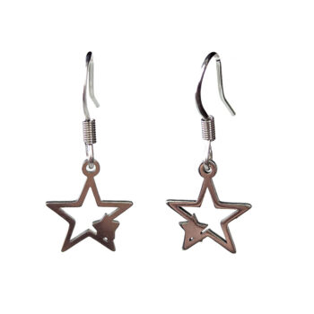 Stainless Steel Delicate Solid Hollow Double Star Silver Earrings