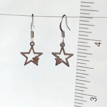 Stainless Steel Delicate Solid Hollow Double Star Silver Earrings - Image 2