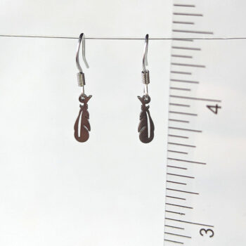 Stainless Steel Small Delicate Feather Charm Silver Earrings - Image 2