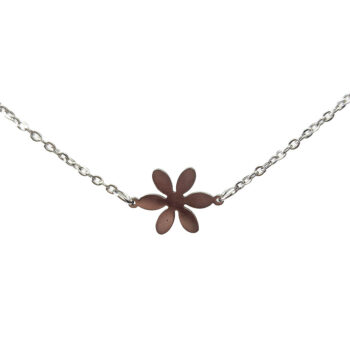 Stainless Steel Six Petal Flower Connector Silver Necklace