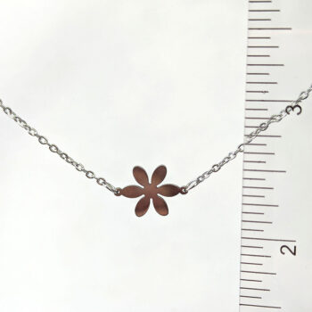 Stainless Steel Six Petal Flower Connector Silver Necklace - Image 2