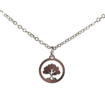 Stainless Steel Delicate Hollow Tree Hoop Silver Necklace