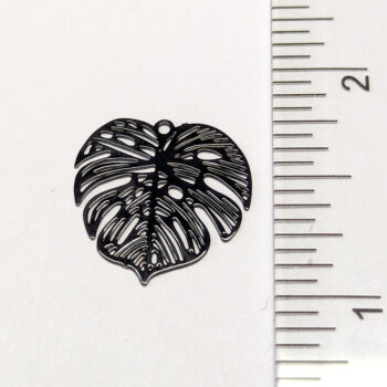 Black Hollow Delicate Filigree Monstera Leaf Pendant - Image 2