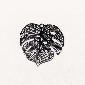 Black Hollow Delicate Filigree Monstera Leaf Pendant