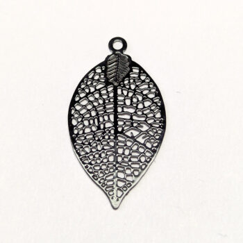 Black Hollow Delicate Filigree Leaf Pendant