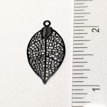 Black Hollow Delicate Filigree Leaf Pendant - Image 2