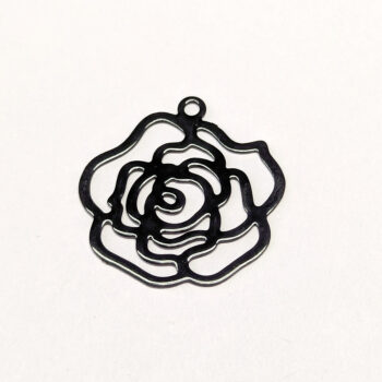 Cutout Hollow Lightweight Filigree Rose Flower Pendant Black