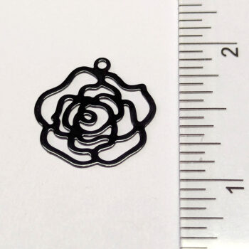 Cutout Hollow Lightweight Filigree Rose Flower Pendant Black - Image 2