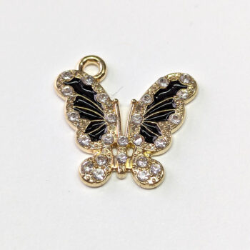 Black Gold Clear Rhinestone Angle Butterfly Charm