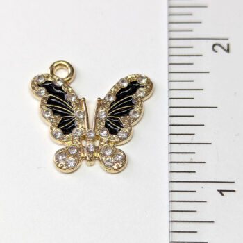 Black Gold Clear Rhinestone Angle Butterfly Charm - Image 2