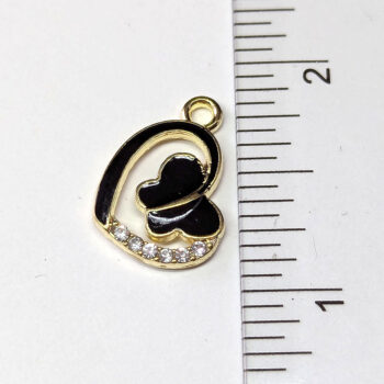 Black Gold Clear Rhinestone Heart Butterfly Charm - Image 2