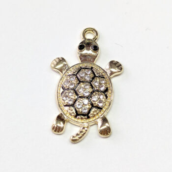 Black Gold Clear Rhinestone Turtle Charm