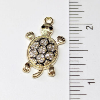 Black Gold Clear Rhinestone Turtle Charm - Image 2