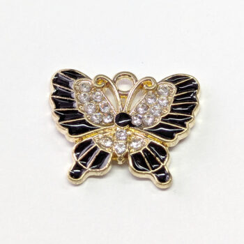 Black Gold Clear Rhinestone Butterfly Charm