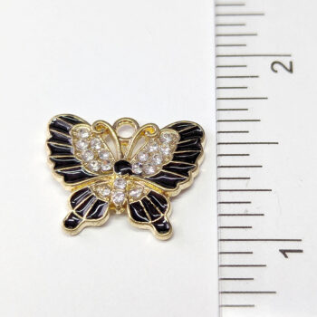 Black Gold Clear Rhinestone Butterfly Charm - Image 2