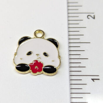 Panda Holding Red Flower Enamel Charm Gold - Image 2