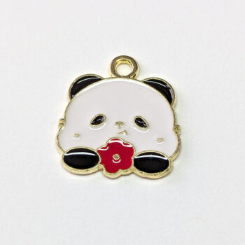 Panda Holding Red Flower Enamel Charm Gold