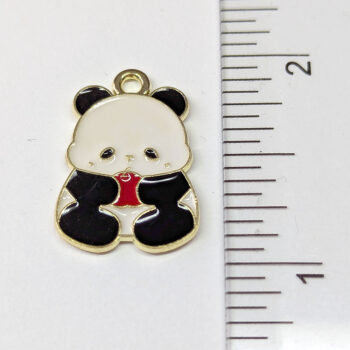 Panda Holding Red Fruit Enamel Charm Gold - Image 2