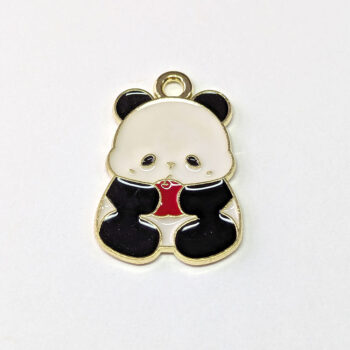 Panda Holding Red Fruit Enamel Charm Gold