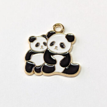 Panda Pair Enamel Charm Gold