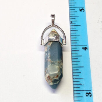 Blue Grey Natural Gemstone Hexagonal Pointed Pendant - Image 2