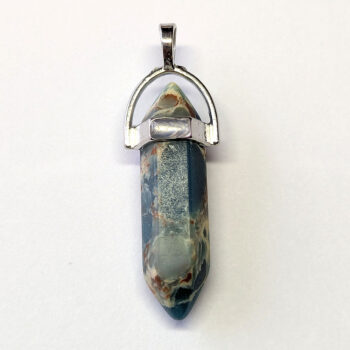 Blue Grey Natural Gemstone Hexagonal Pointed Pendant