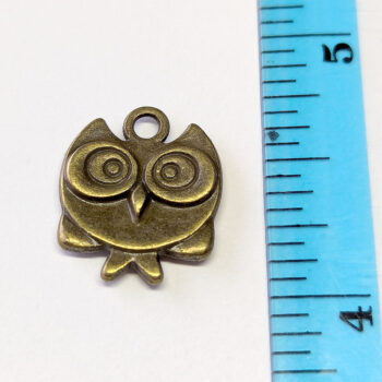 Antique Bronze Round Owl Big Eyes Charm - Image 2