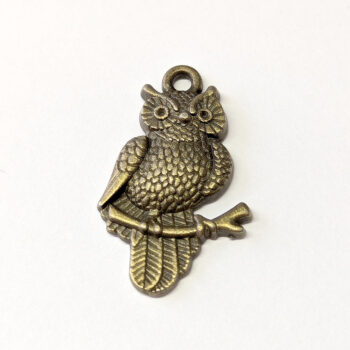 Antique Bronze Owl on Sitting on a Branch Charm