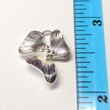 Decorative Round Orchid Flower Charm / Connector Silver - Image 2