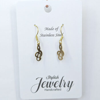 Stainless Steel Delicate Musical Note Treble Clef Gold Earrings - Image 4