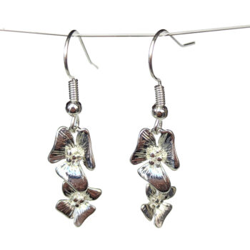 Silver Cascading Dainty Double Orchid Flower Earrings - Image 7