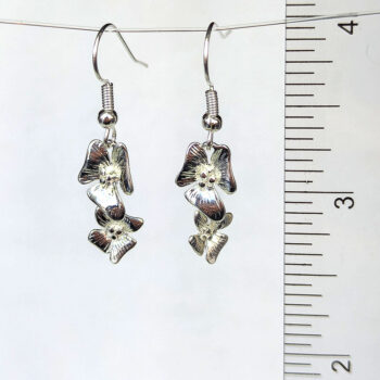 Silver Cascading Dainty Double Orchid Flower Earrings - Image 8