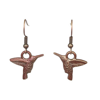 Hummingbird Bird Double Sided Antique Copper Earrings