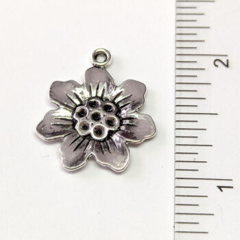 Antique Silver Six Petal Flower Pendant - Image 2