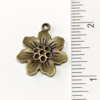 Antique Bronze Six Petal Flower Pendant - Image 2