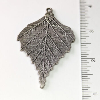 Large Detailed Veined Pointed Leaf Pendant Antique Silver - Image 2