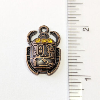 Egyptian Scarab Beetle Yellow Rhinestones Antique Copper - Image 2