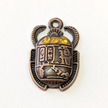 Egyptian Scarab Beetle Yellow Rhinestones Antique Copper