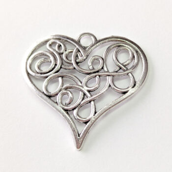 Decorative Hollow Wide Heart Pendant Antique Silver