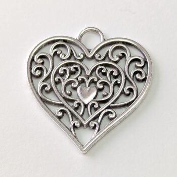 Decorative Hollow Cutout Heart Pendant Antique Silver