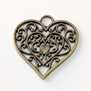 Decorative Hollow Cutout Heart Pendant Antique Bronze