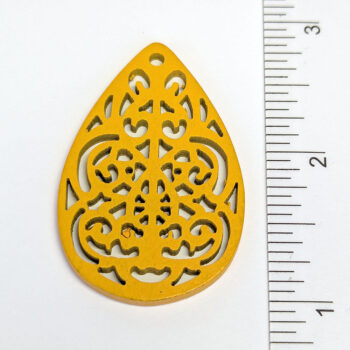 Large Decorative Cutout Teardrop Wood Pendant Yellow - Image 2