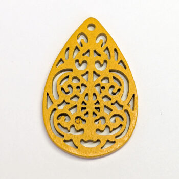 Large Decorative Cutout Teardrop Wood Pendant Yellow